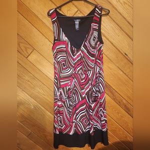 Bisou Bisou Michelle Bohbot red brown and white geometric dress size 10